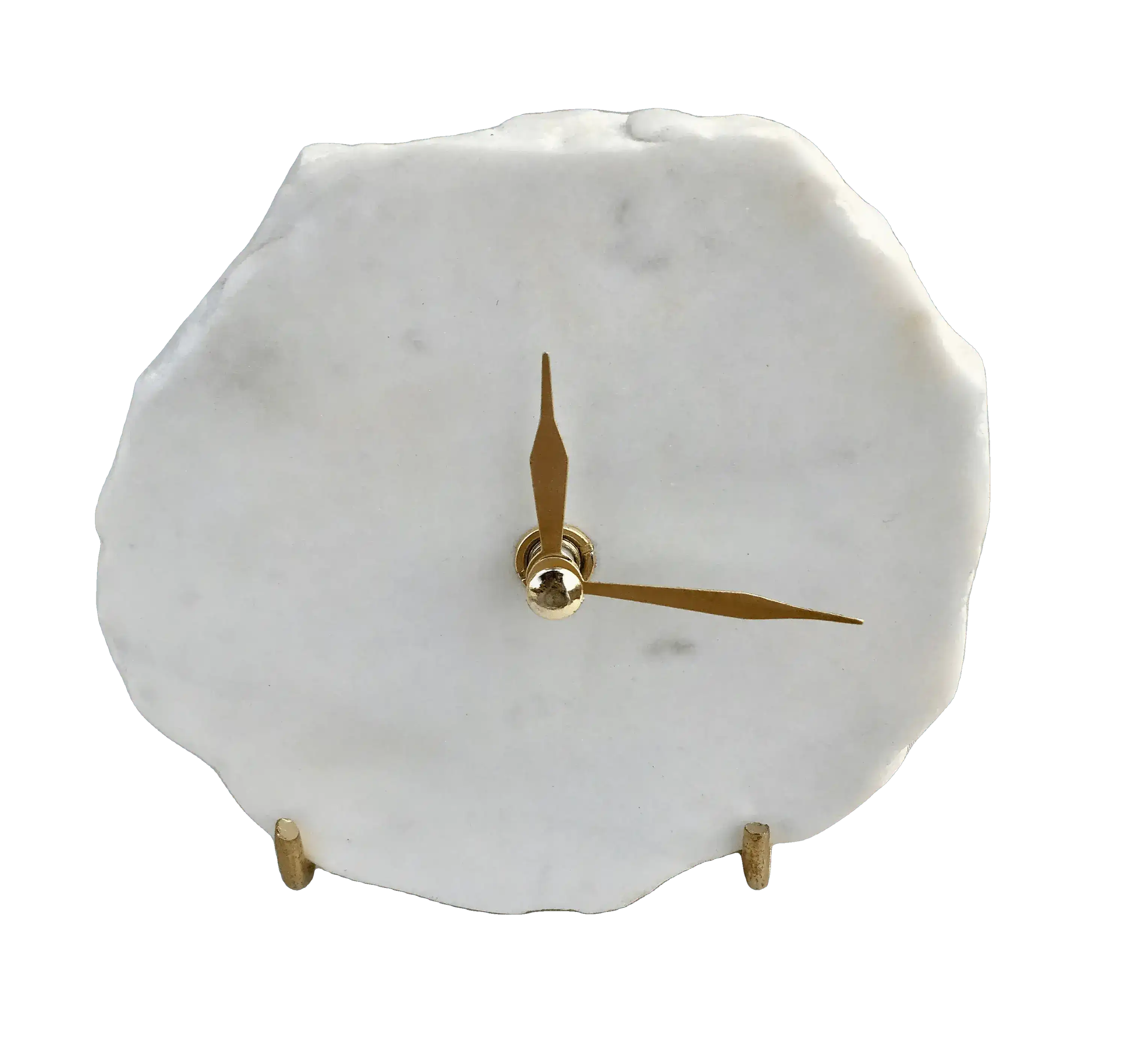 Hand Chipped Round White Marble Desk Wall Clock