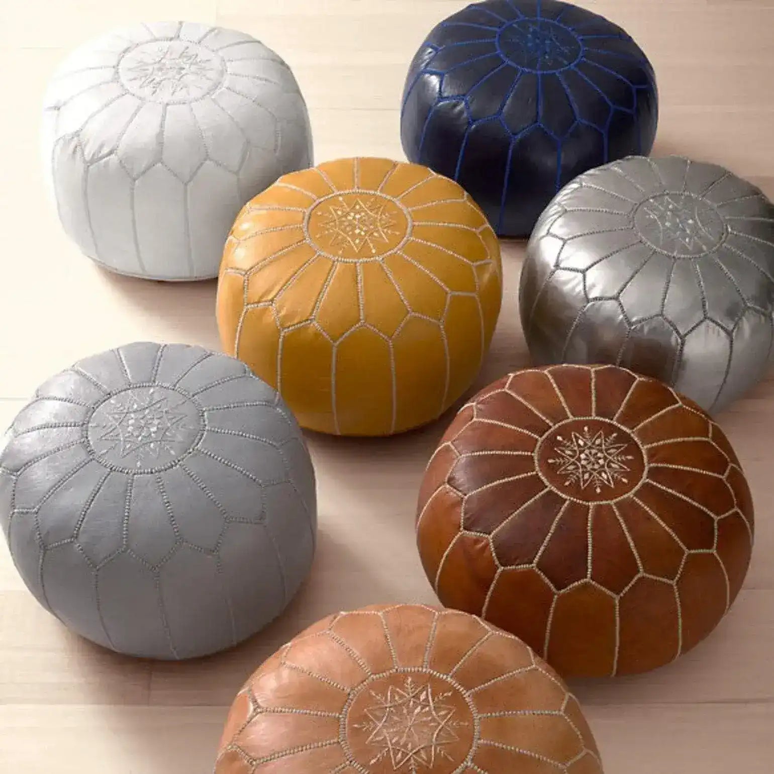 Hand Crafted Genuine Leather Moroccan Pouf Cover
