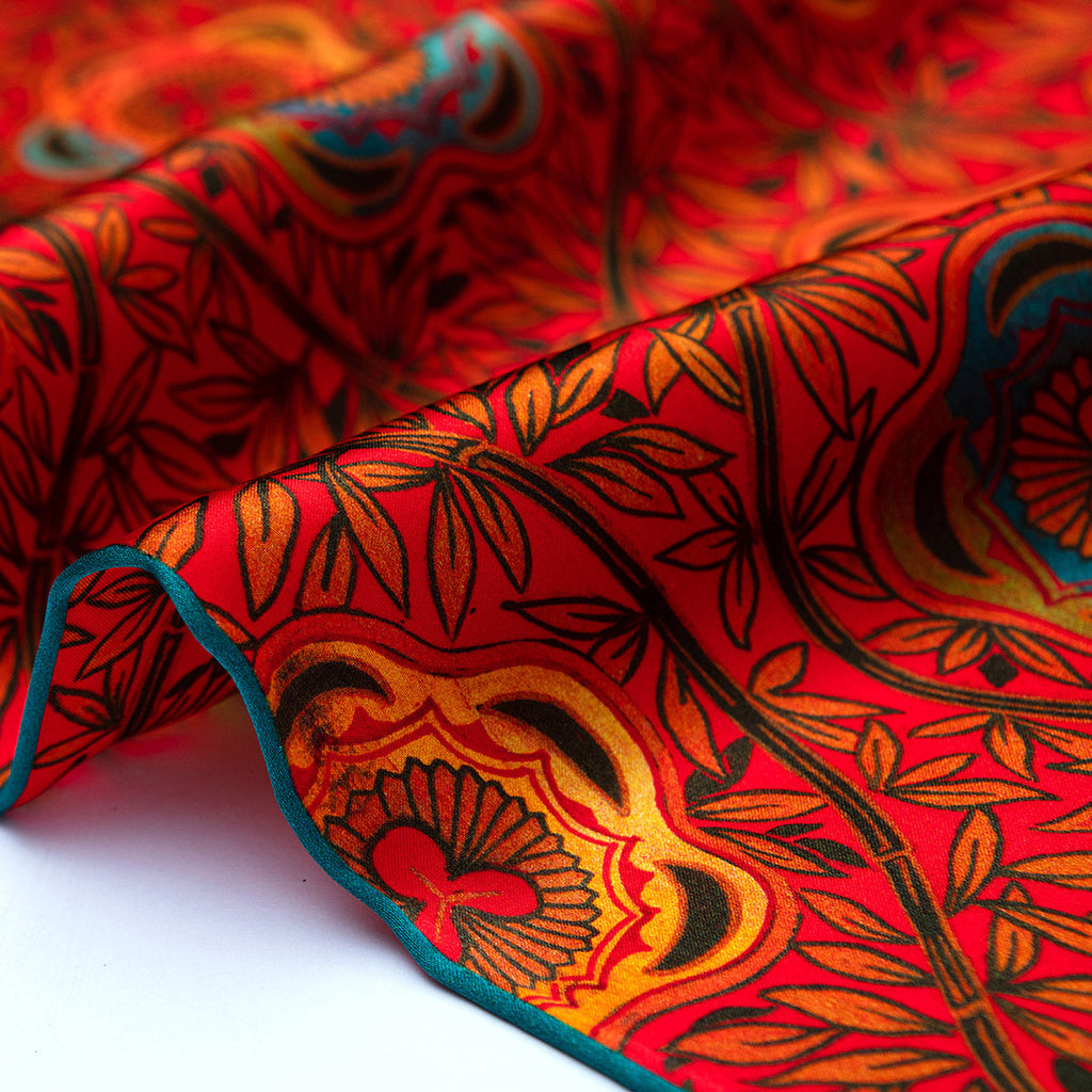 Red and Blue Scarf with Floral Print Marigold