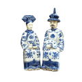 Hand Painted Qing Dynasty Sitting Emperor and Empress Figurines
