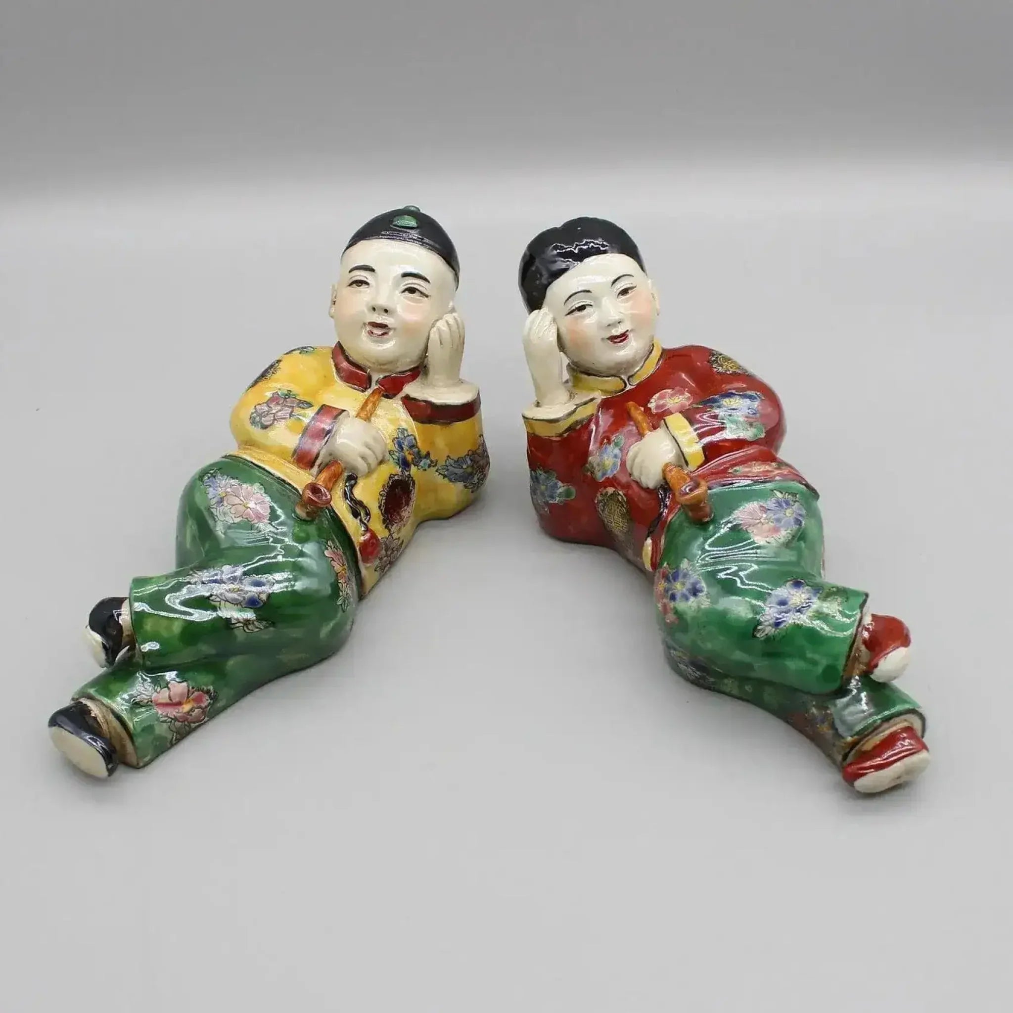Hand Painted Traditional Chinese Men Figurines - 2 pcs