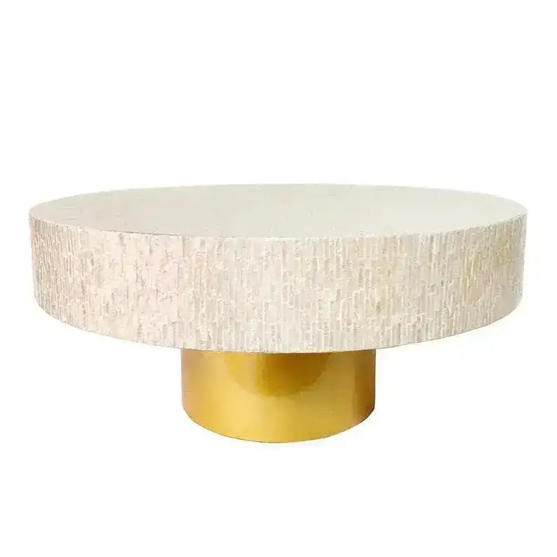 Handcrafted Mother of Pearl Golden Base Round Coffee Table