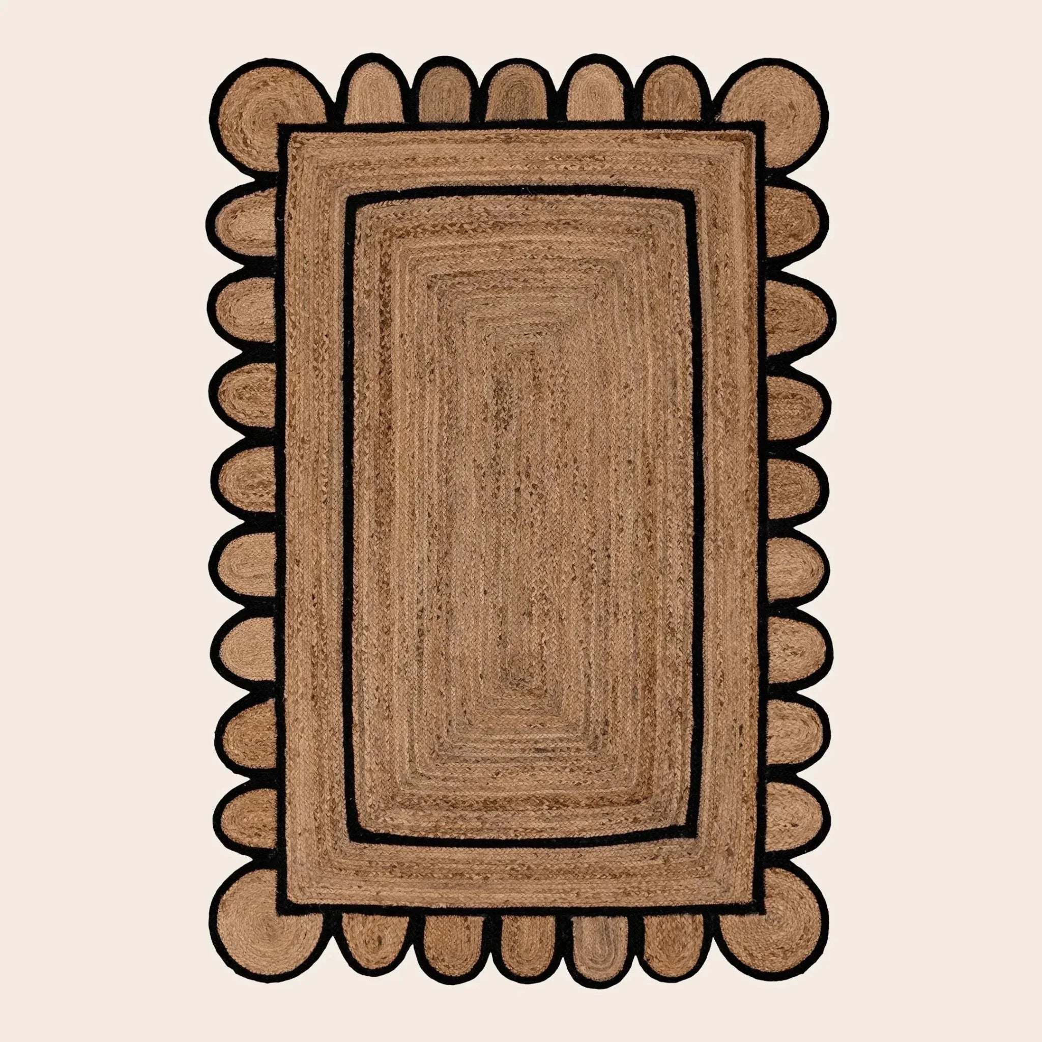 Handmade Black Scalloped Jute Rug