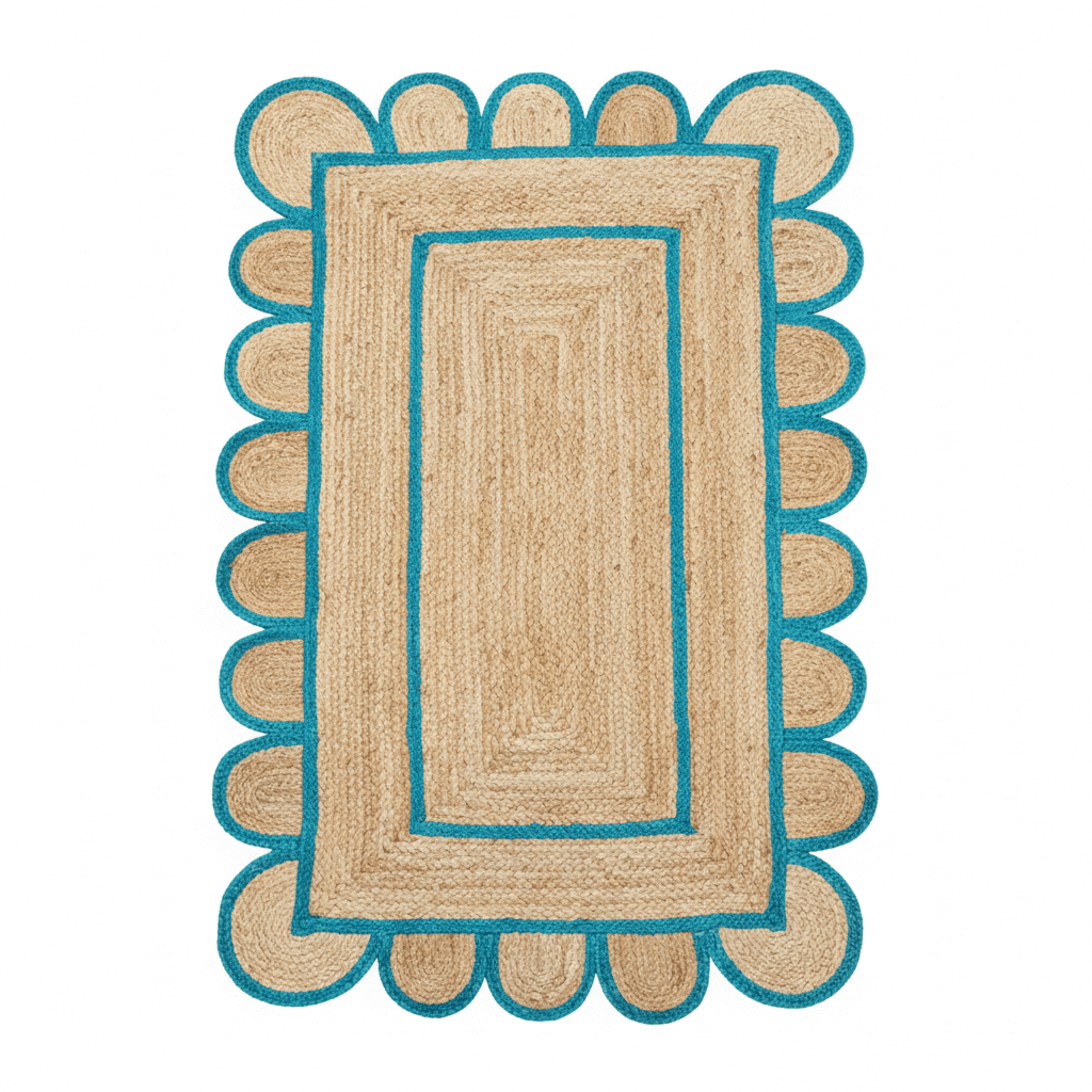 Handmade Blue Mini Scalloped Jute Rug
