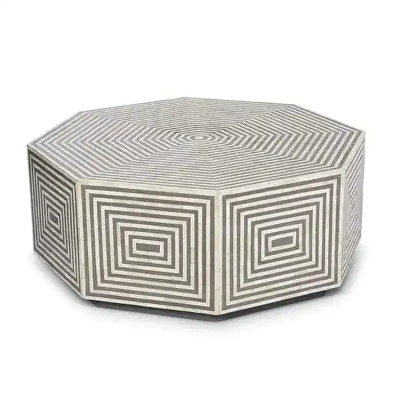 Handmade Bone Inlay Illusion Optical Modern Stripes Coffee Table