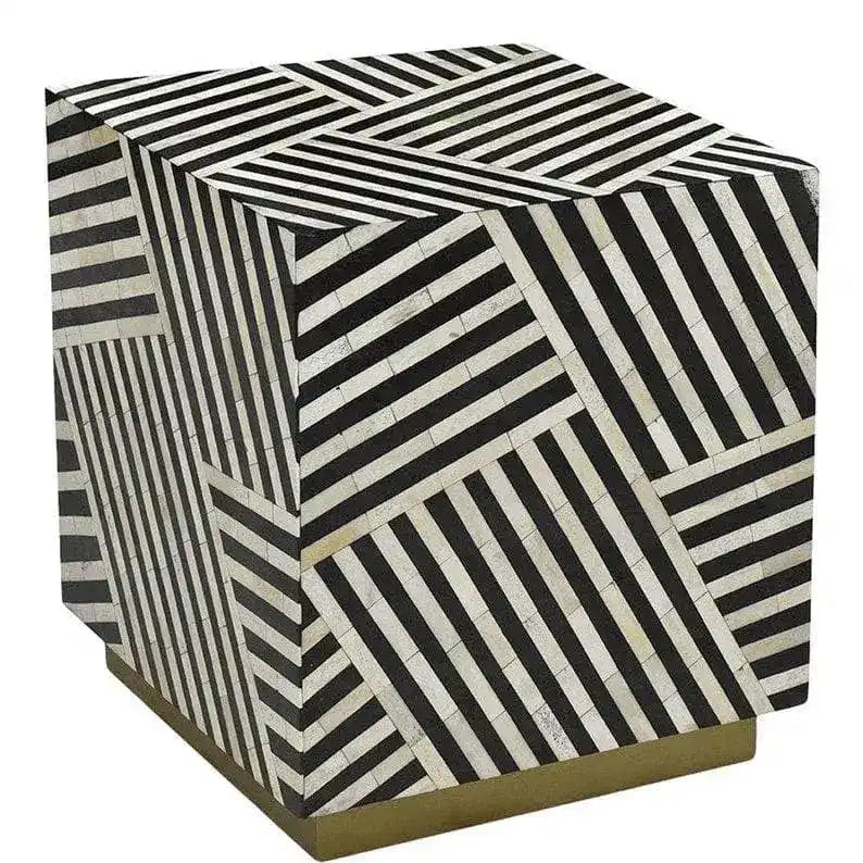 Handmade Bone Inlay Wooden Modern Striped Pattern Square Side table