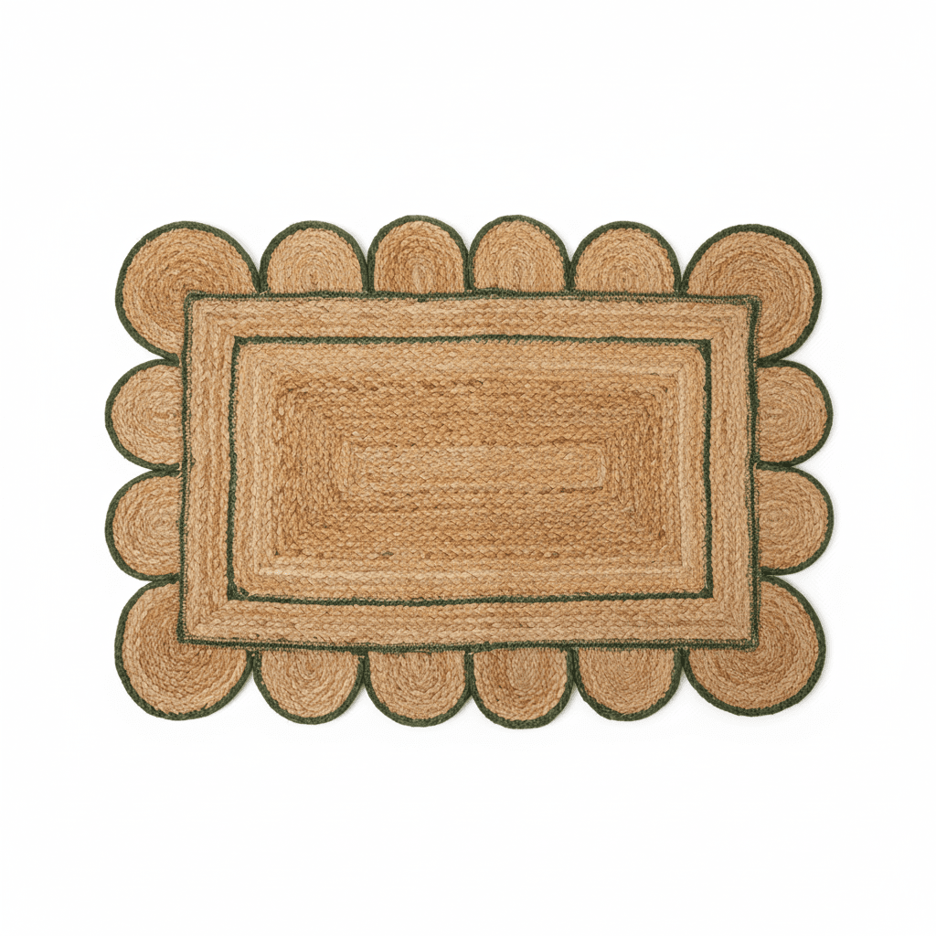 Handmade Green Scalloped Jute Rug
