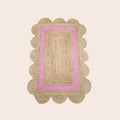 Handmade Large Pink Scalloped Border Jute Rug