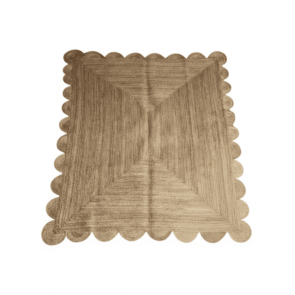 Handmade Natural Color Scalloped Border Jute Rug