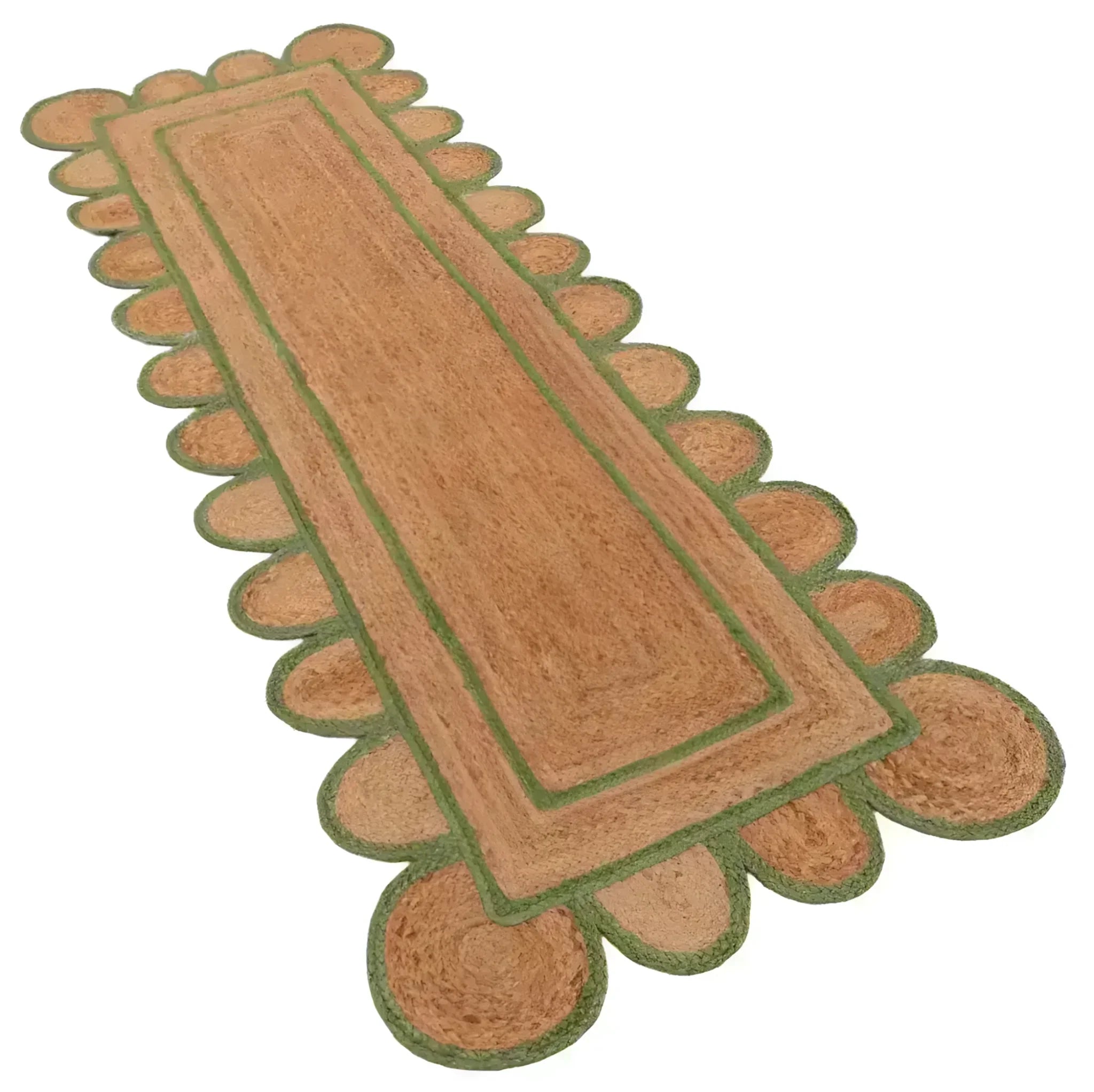 Handmade Olive Green Scalloped Border Jute Rug 4 x 6 ft