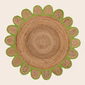 Handmade Olive Green Scalloped Round Jute Rug