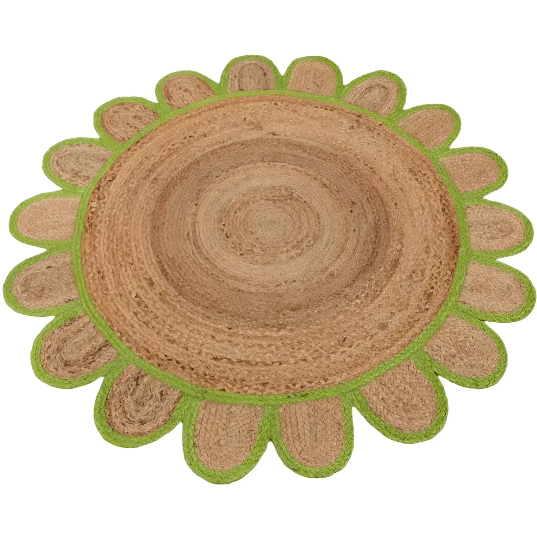 Handmade Olive Green Scalloped Round Jute Rug 7'