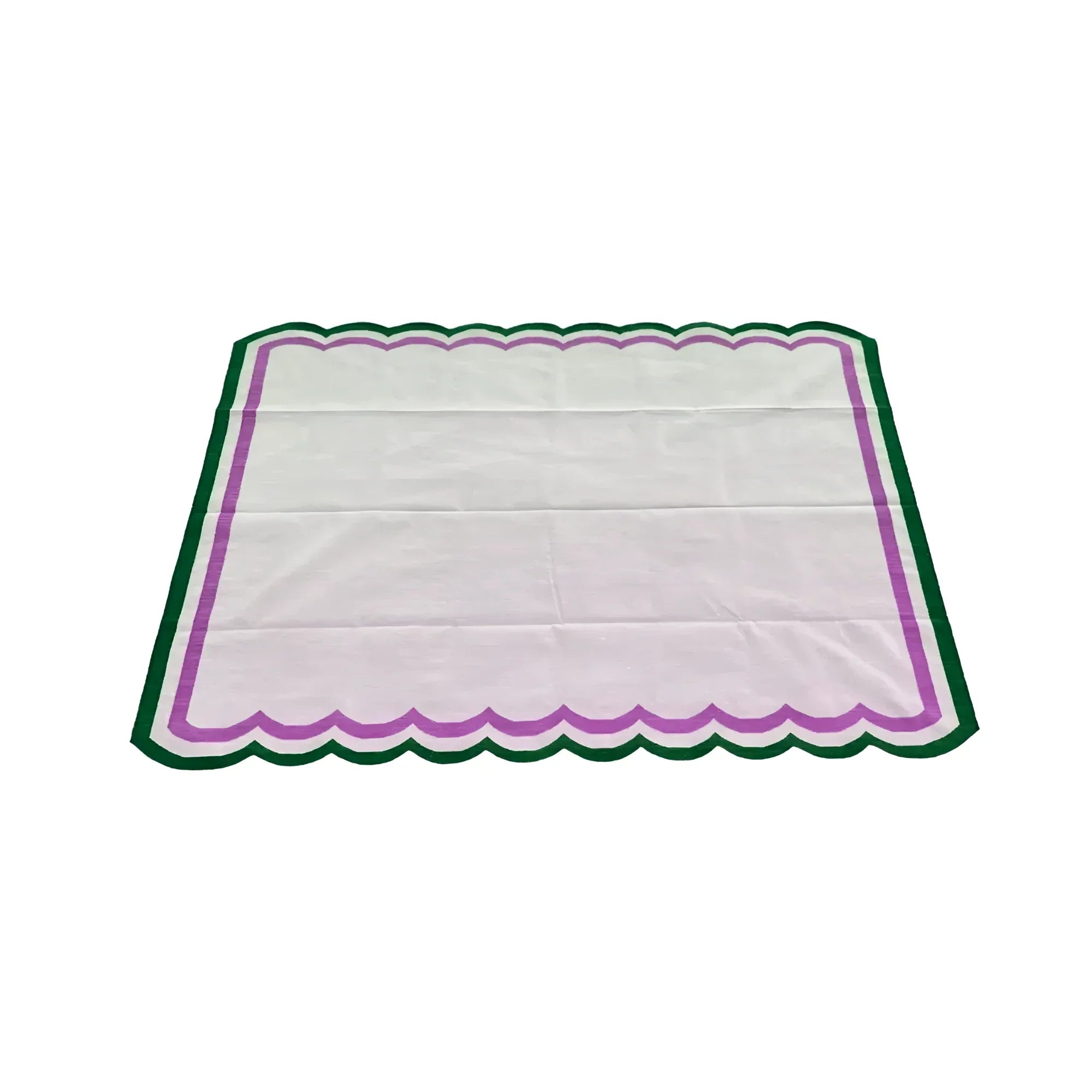 Handmade Scalloped Cotton Rug - White/Green