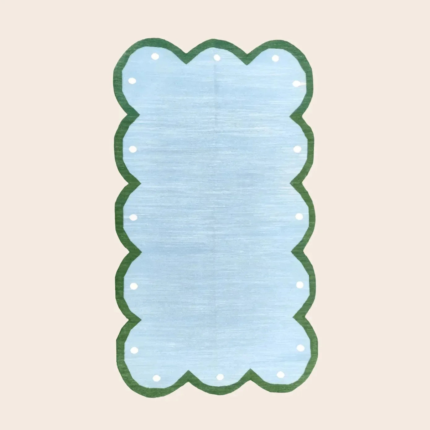 Handmade Scalloped Dotted Cotton Rug - Light Blue
