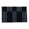 Handwoven Black and White Minimalistic Stripe Cotton Rug with Fringes