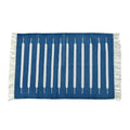 Handwoven Blue and White Mini Stripe Cotton Rug with Fringes