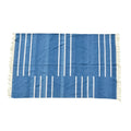 Handwoven Blue and White Minimalistic Stripe Cotton Rug with Fringes