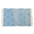 Handwoven Blue and White Moroccan Patterned Cotton Rug with Fringes