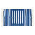Handwoven Blue and White Stripe Cotton Rug with Fringes