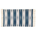 Handwoven Blue and White Stripe Ikat Cotton Rug with Fringes