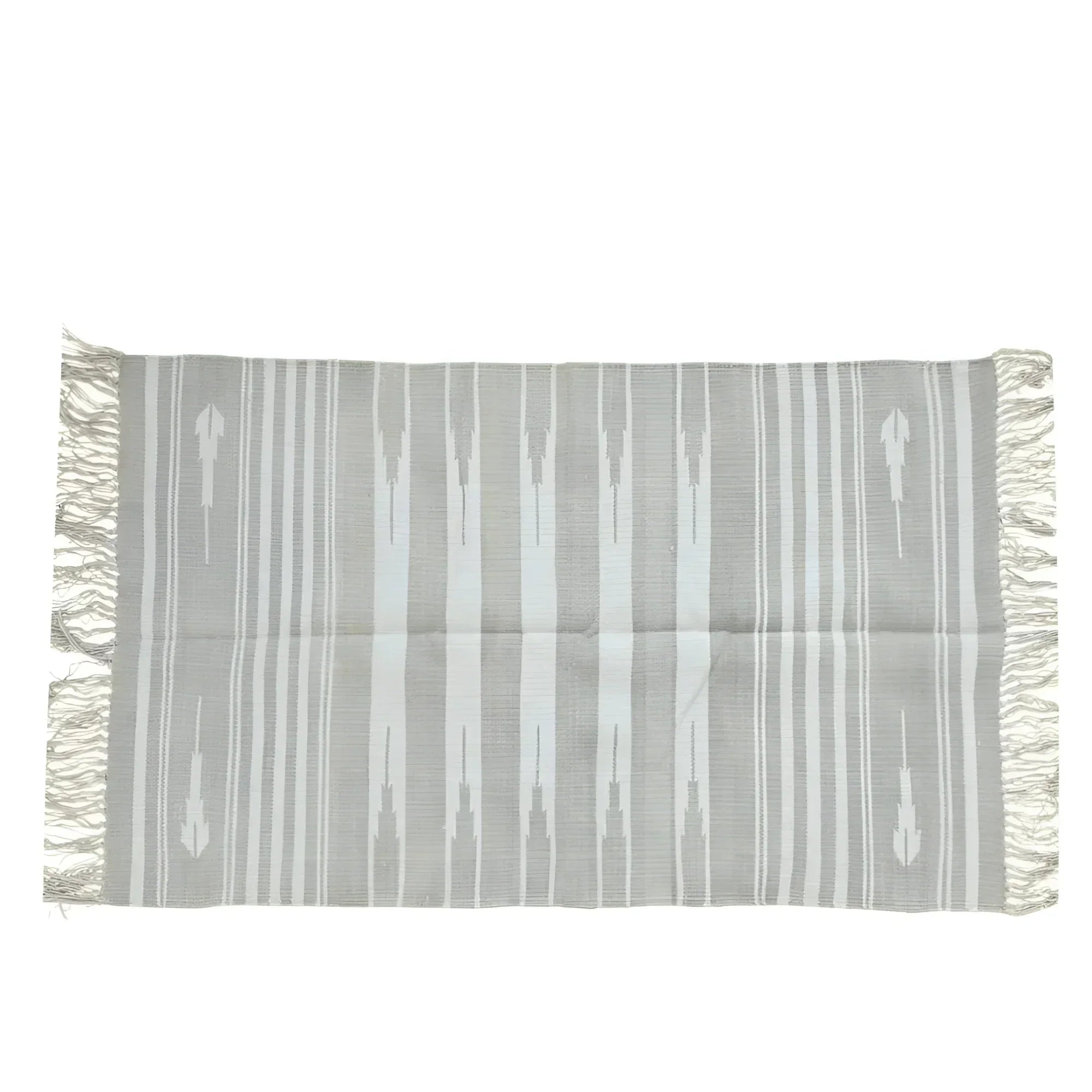 Handwoven Gray and  White Stripe Cotton Rug with Fringes
