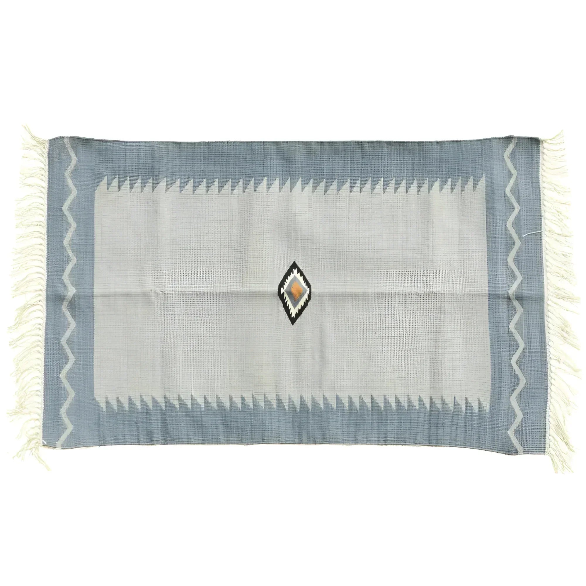 Handwoven Minimalistic Vintage Gray Cotton Rug with Fringes