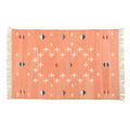 Handwoven Peachy Patterned Cotton Rug with Fringes