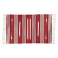 Handwoven Red and White Patterned Cotton Rug with Fringes
