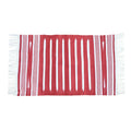 Handwoven Red and White Stripe Minimalistic Cotton Rug with Fringes
