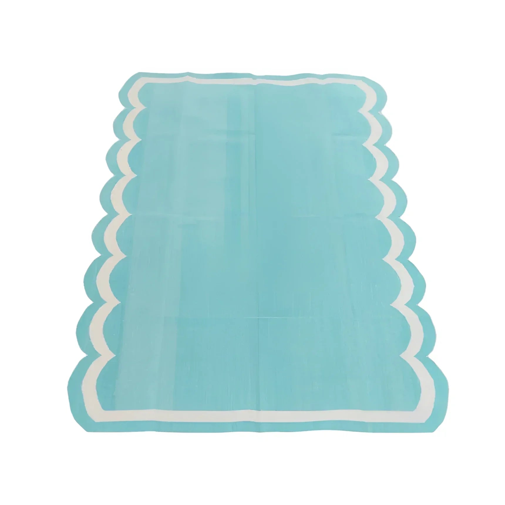 Handwoven Reversible Cotton Scalloped Rug - Blue