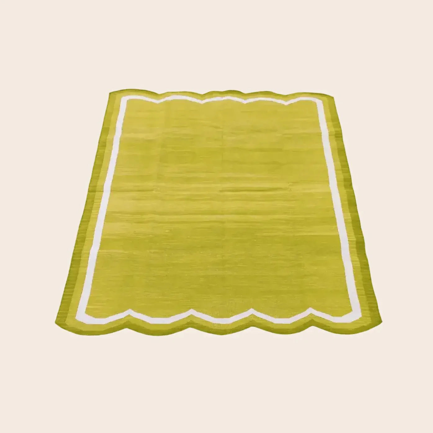 Handwoven Scalloped Cotton Rug - Lime Green