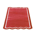 Handwoven Scalloped Cotton Rug - Red