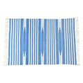 Handwoven Sky Blue and White Stripe Cotton Rug with Fringes
