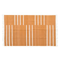 Handwoven Turmeric and White Minimalistic Stripe Cotton Rug with Fringes
