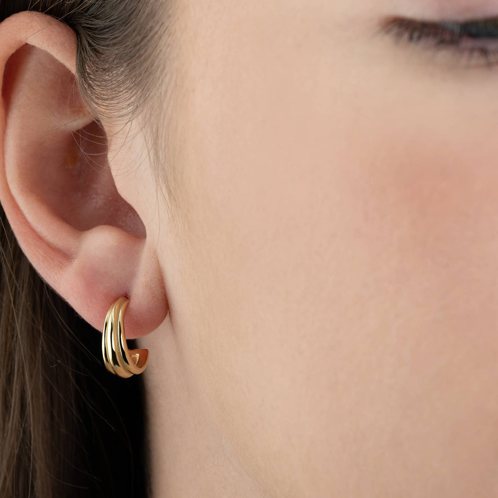 Line Trio Hoop Stud Earrings - Silver