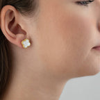Mother of Pearl Quatrefoil Stud Earrings - Silver