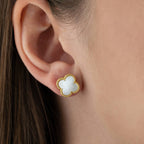Mother of Pearl Quatrefoil Stud Earrings - Silver
