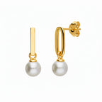 Paperclip Drop Pearl Earrings - 18ct Gold