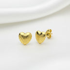 Ribbed Heart Stud Earrings - Sterling Silver