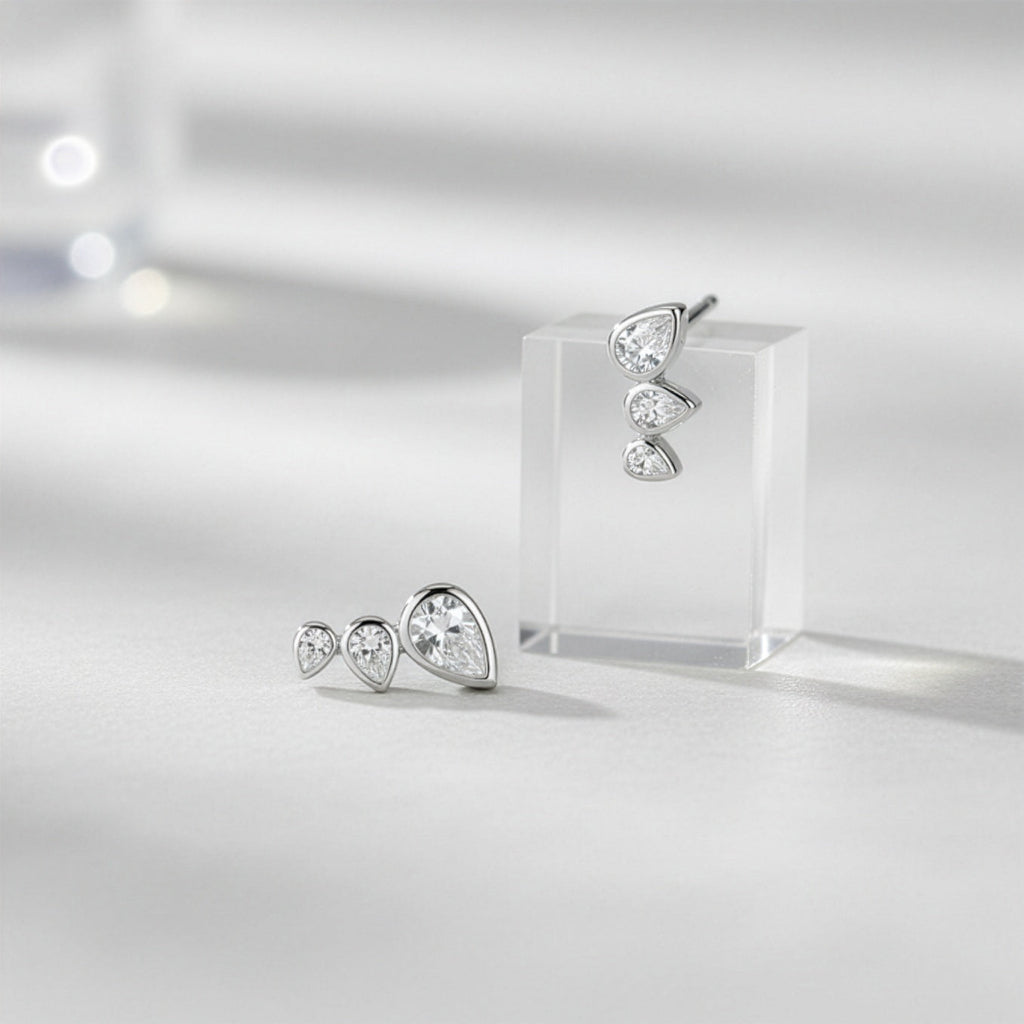 Triple Teardrop Climber Stud Earrings