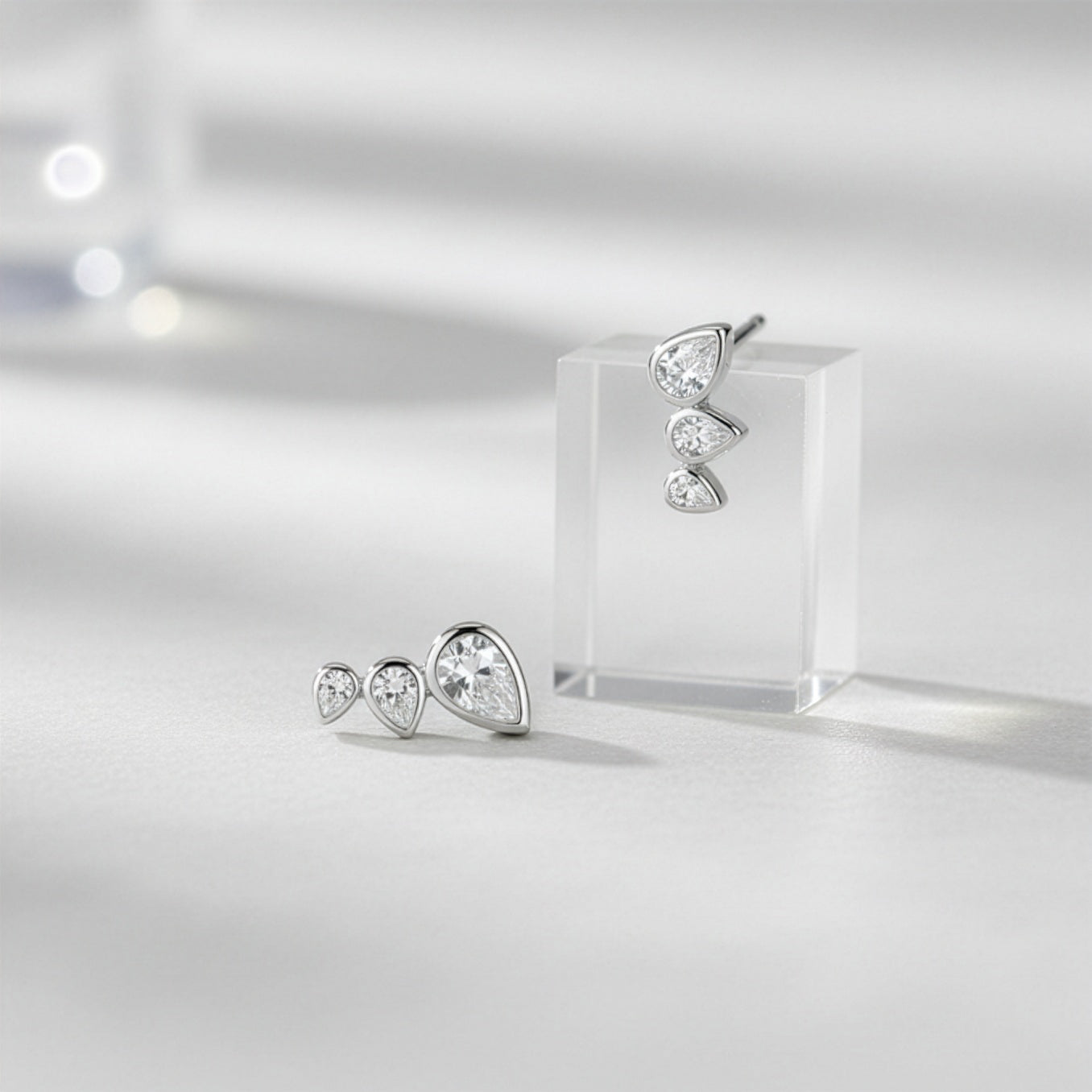 Triple Teardrop Climber Stud Earrings