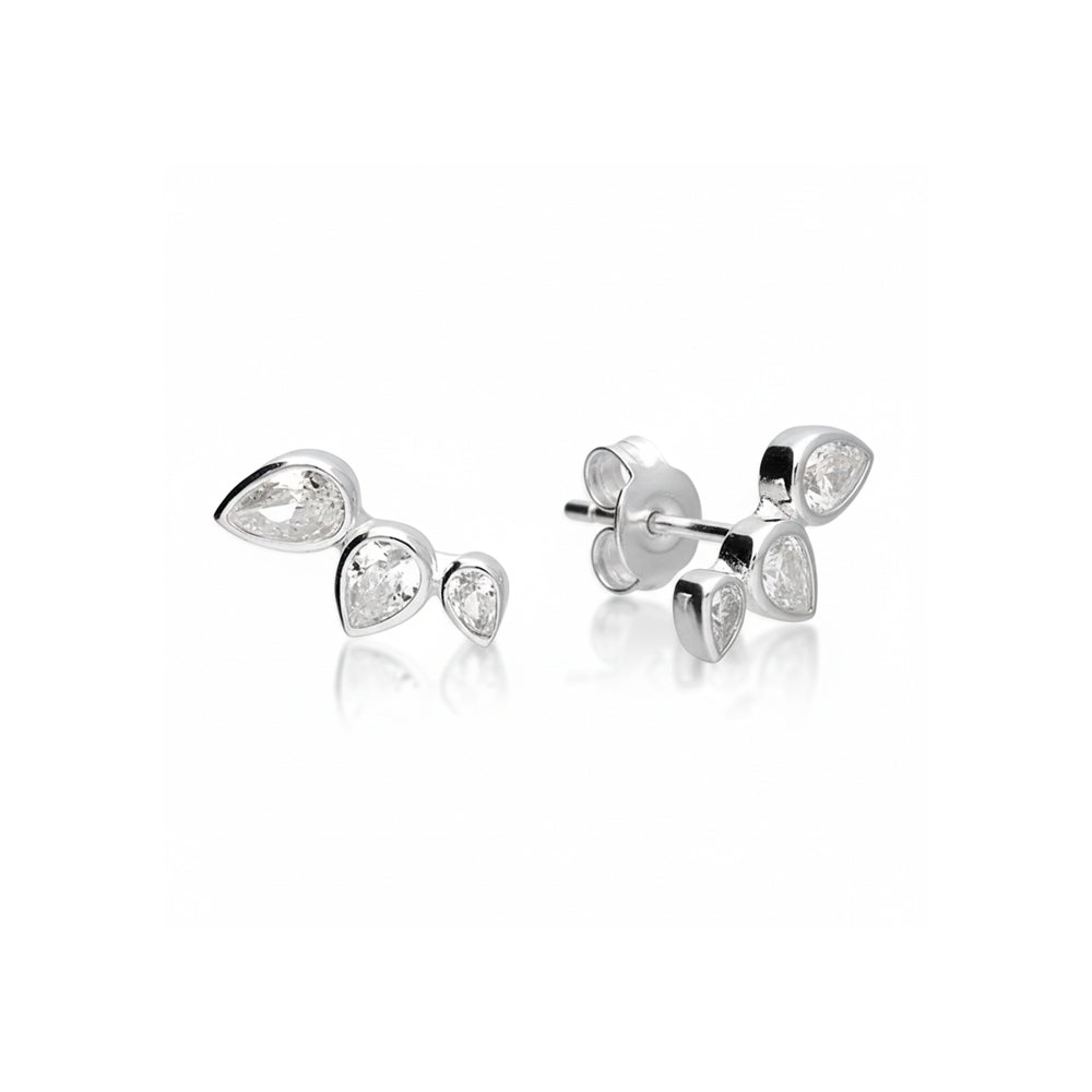 Triple Teardrop Climber Stud Earrings