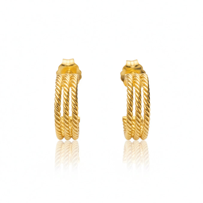 Triple Twist Hoop Stud Earrings