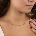 Double Name with Cross Necklace - 18ct Gold / Style 1
