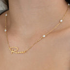 Freshwater Pearl Name Necklace - Gold