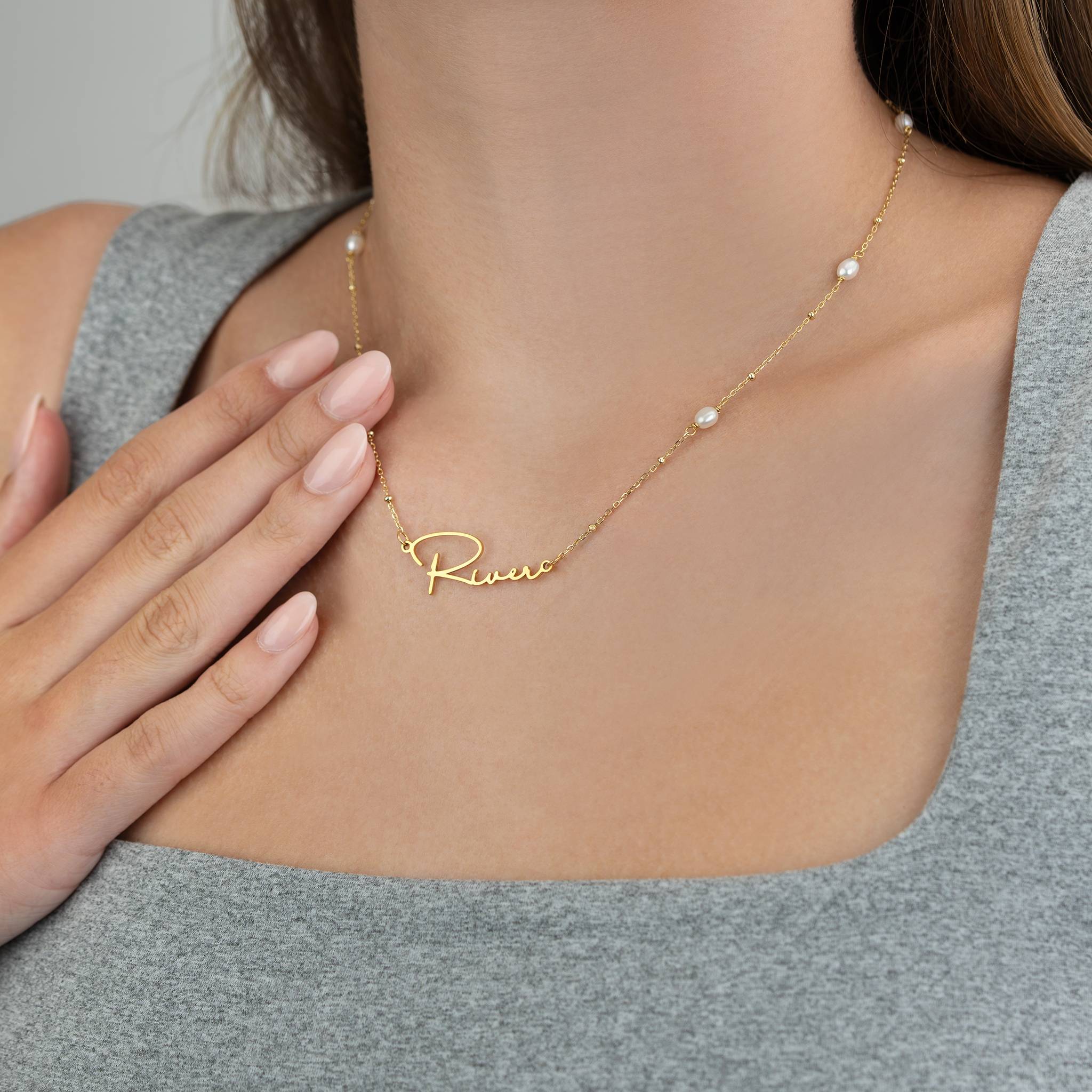 Freshwater Pearl Name Necklace - Gold