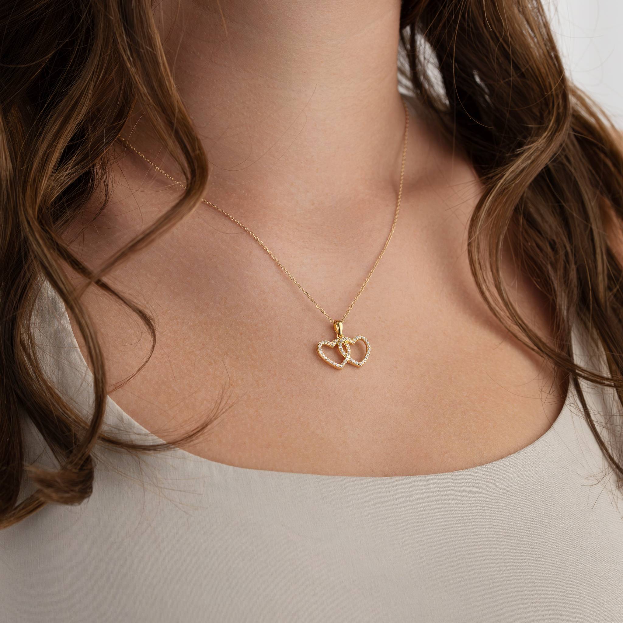 Interlocking Double Heart Cubic Zirconia Necklace - Gold / Style 1