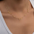 Triple Name Necklace with Two Clovers - 18ct Gold / Style 1
