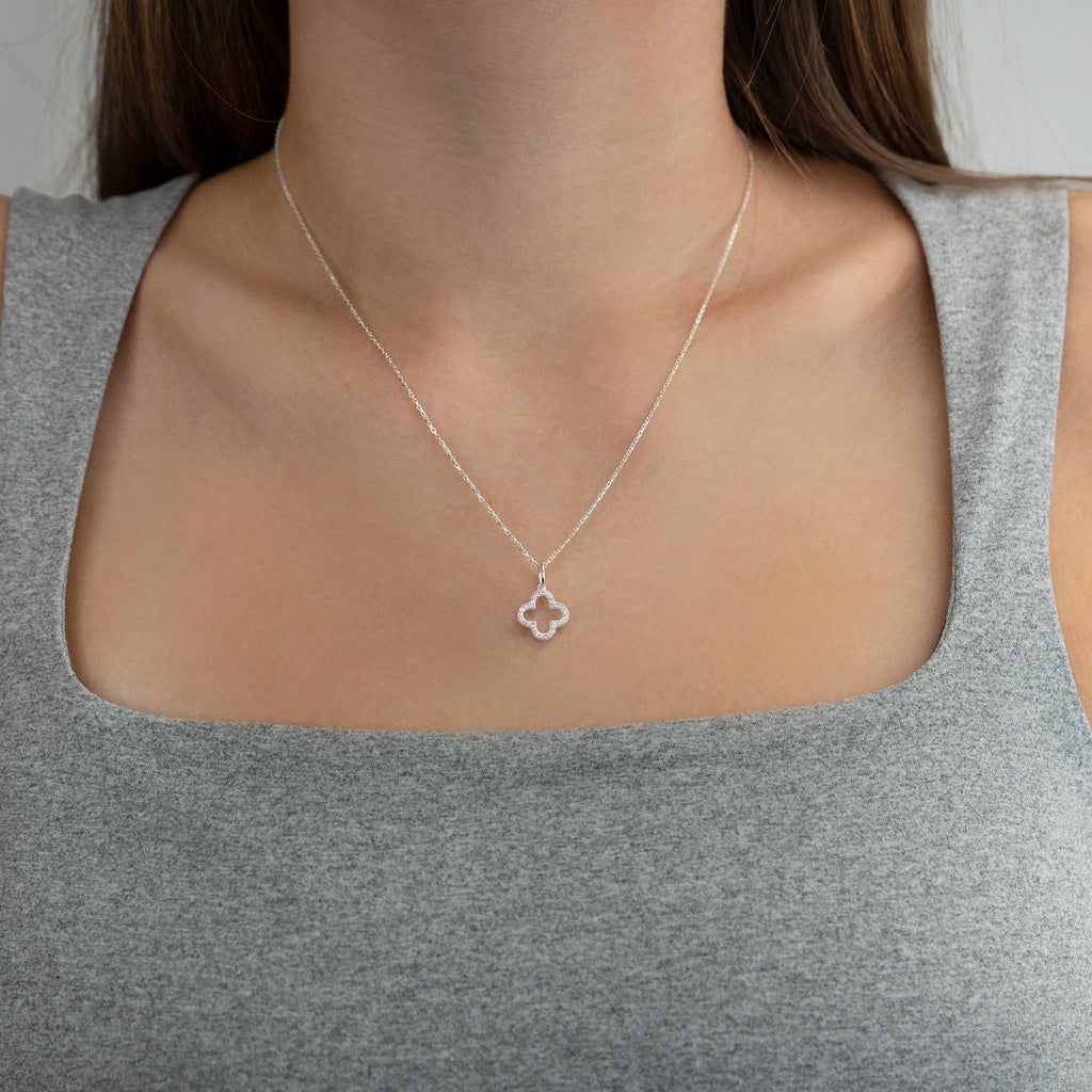 Zirconia Open Clover Necklace - Silver / Style 2