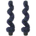 120cm Boxwood Spiral Topiary Tree Set of 2 with 840 UV-Resistant Leaves in Pot, Purple